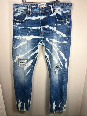 AKOO Empire Distressed Bleach Splatter Patch Jeans Men’s Size 42
